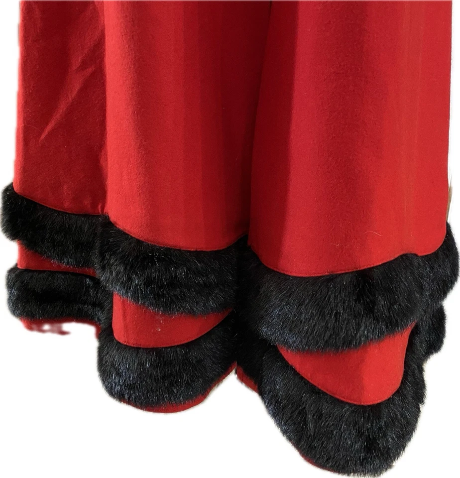 Ashro Long Red Wool Black Faux Fur Trim Winter Formal Dressy Coat Size 18 - Image 4 of 4