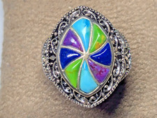MULTI GEMSTONE STERLING SILVER RING HALLMARKED SIGNED 925 NK