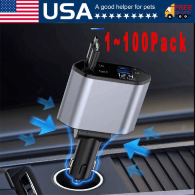 Retractable Car Charger 4in1 Fast Car Phone 16 Charger 120W USB Type C Cable Lot