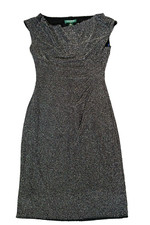 Lauren Ralph Lauren Sheath Dress Womens 4P Silver Black Excellent Metallic Cowl