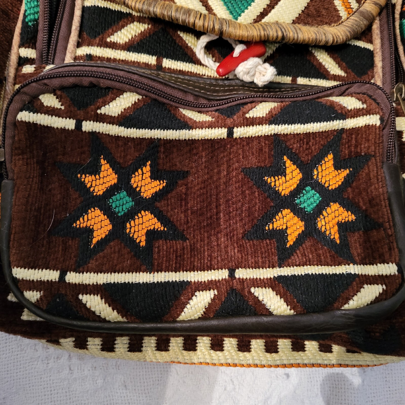 Brown & Multicolored Geometric Patterns Backpack … - image 7