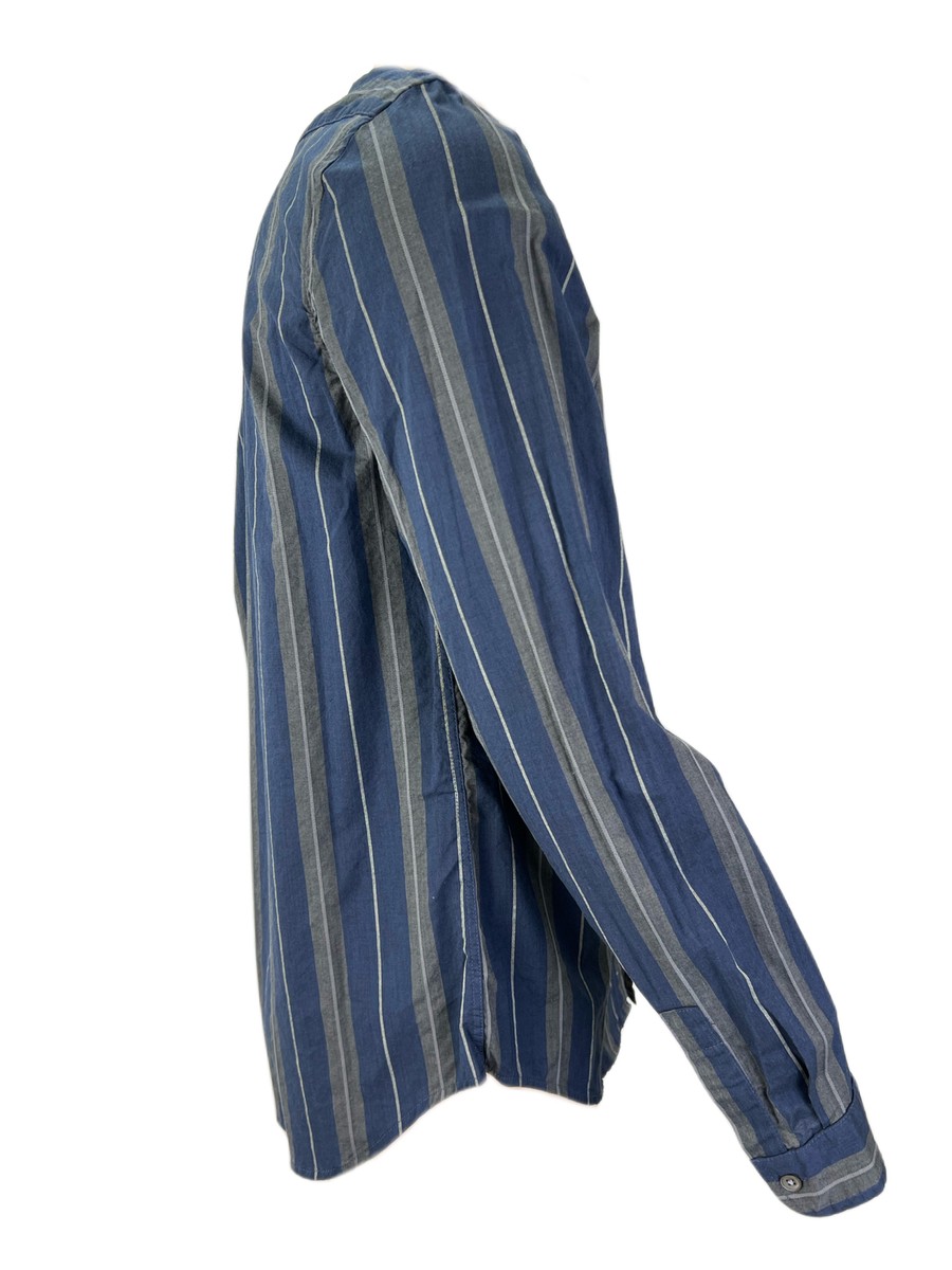 STEVEN ALAN Men's Blue Cropped Collar Striped Casual Shirt