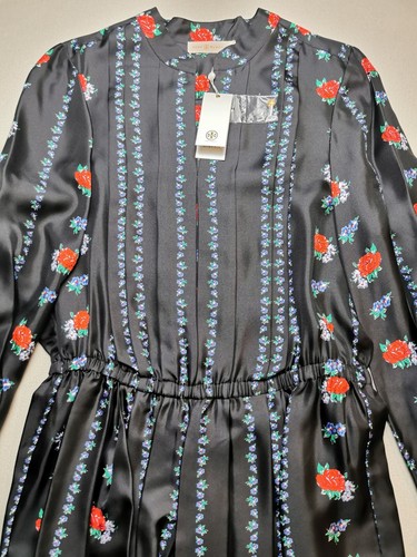 TORY BURCH Womens UK 14 Printed L.Sleeve All Silk Midi Dress NEW Heirloom Stripe - Picture 13 of 24