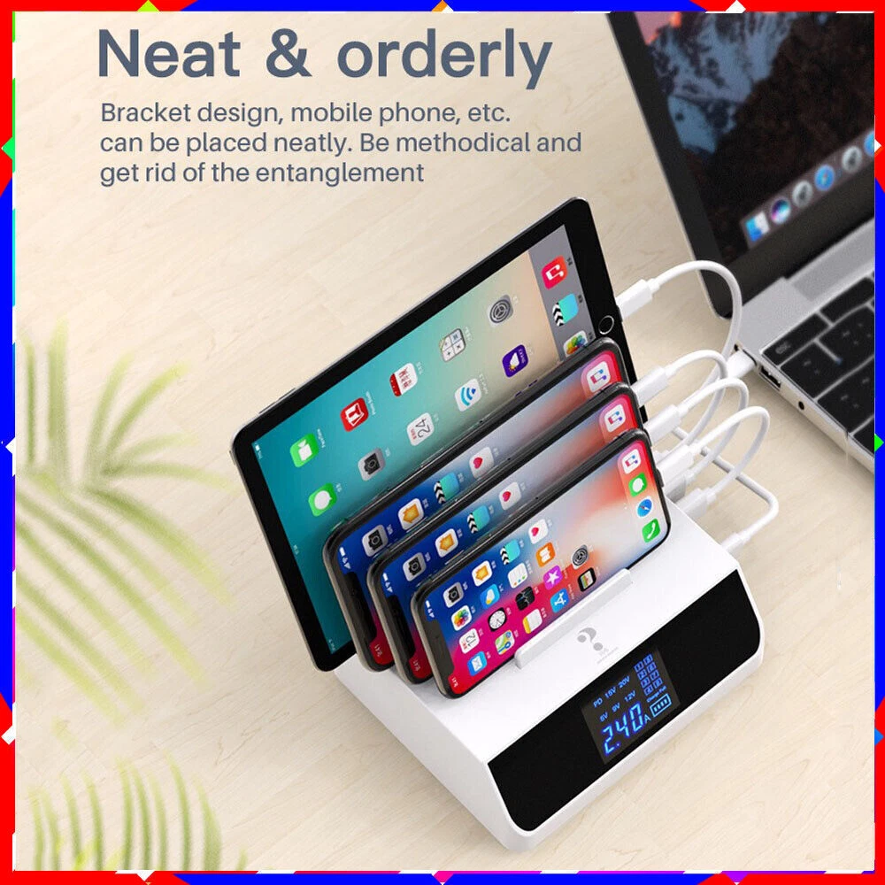 Expand connectivity with a multi-port USB hub featuring digital display and AC power adapter