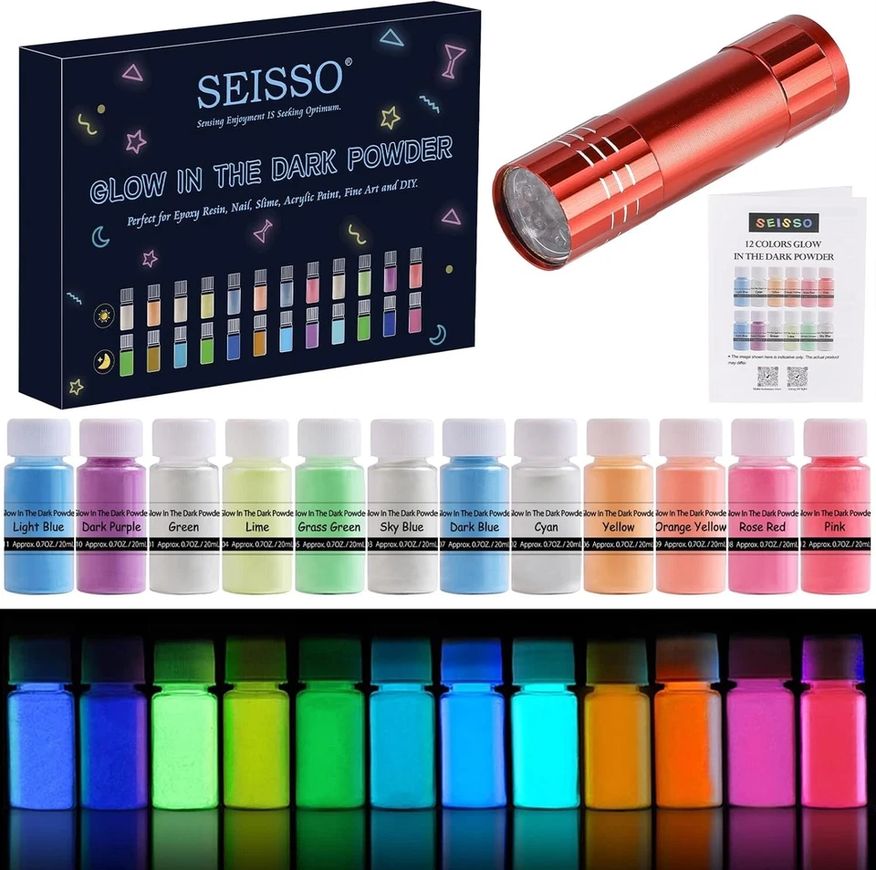 Multipurpose Luminous Pigment Powder Set - 12 Vibrant Colors with UV Flashlight - Image 4 of 4