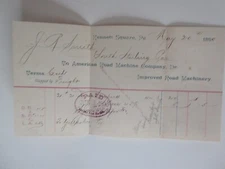 1890 vintage receipt / bill American Road Machine Company Kennett Square, Pa