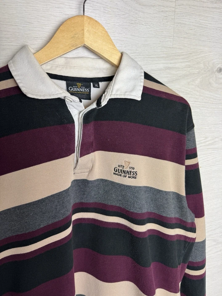 Moletom polo listrado vintage Guinness tamanho grande rugby - Imagem 2 de 4