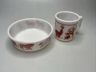 MCM Hazel Atlas Milk Glass 1 Childs Cup & 1 Bowl Animals & Clowns