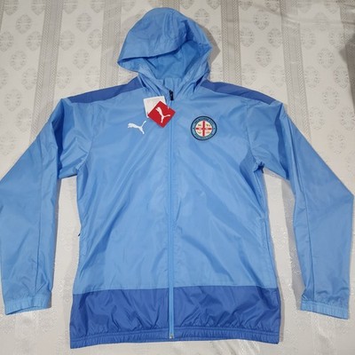 Puma Melbourne City FC 2021-22 Training Rain Jacket Sky Blue Soccer Coat Men L