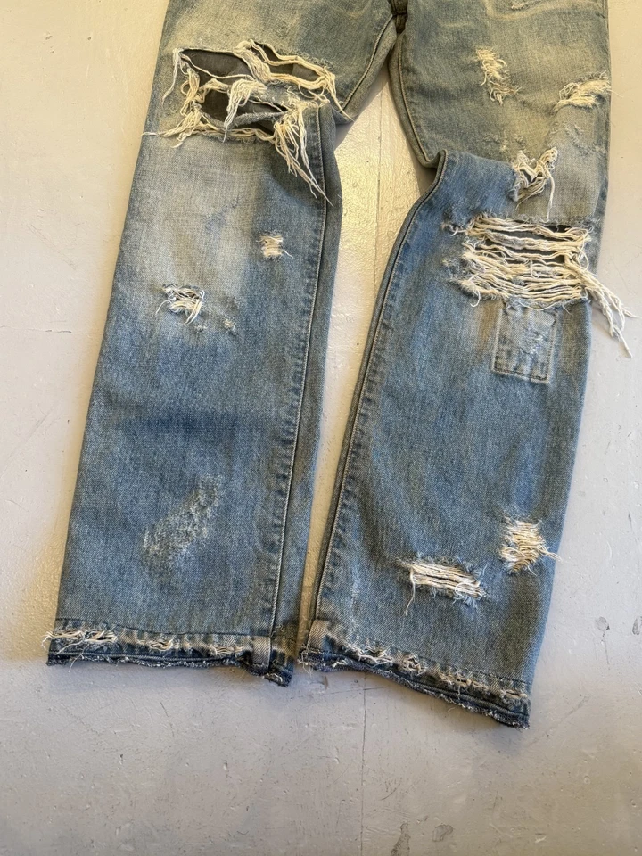 Thrashed Repaired Sun faded Japanese Designer Denim jeans size 32 worn in - Image 2 of 4