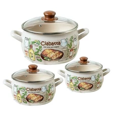 Metalac Serbian Enamel Stockpot Set of 3 Enameled Pot Set [2.5-qt, 3.5-qt, 6-qt]