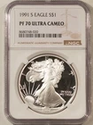 1991-S $1 PROOF AMERICAN SILVER EAGLE, 1 OZ .999 – NGC PF-70 UCAM