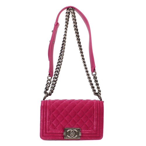 Boy Chanel Pink Velvet Small Chain Shoulder Bag XX03514