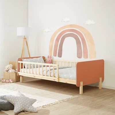 Kinderbett 90x200 cm Rausfallschutz Einzelbett Holz Bettgestell Rot Homestyle4u - Bild 1 von 4