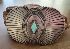 Sterling Silver Large Gorgeous Belt Buckle Navajo Turquoise Stamped