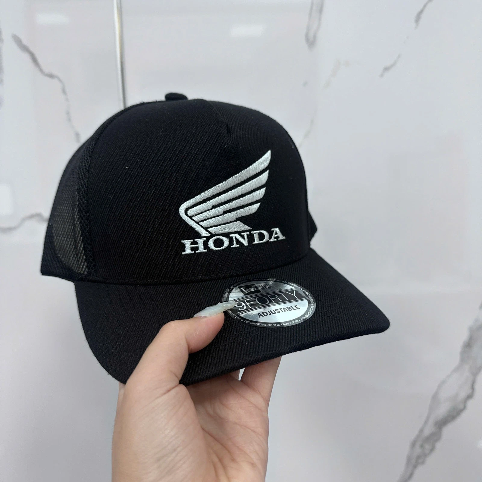 Honda Wings Logo Embroidered Trucker Hat Black Mesh Back Racing Snapback Cap