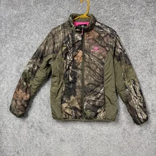 Mossy Oak Jacket Womens Medium Camo Puffer Pink Lined Full Zip Outdoor Hunting