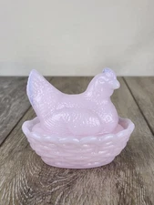 Crown Tuscan Pink Glass Mini Hen on Nest Covered Candy Dish 3.5"