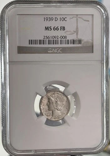 1939 D Mercury Dime NGC MS66 FB 10c Silver Coin Gem BU Full Bands