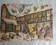 VTG 1959 Advent Calendar Village Snow Scene Playing Snow West Germany Holiday 