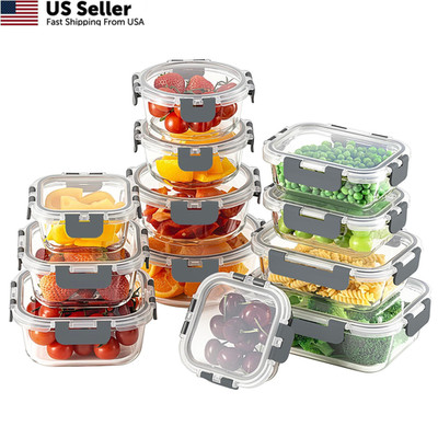 HOMBERKING 24pc Borosilicate Glass Food Storage Containers with 12 Pack, Grey
