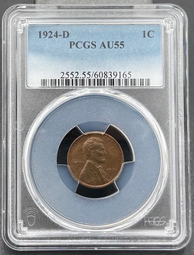 1924 D Wheat Cent in PCGS AU 55 Brown, Low Mintage Semi-Key Date