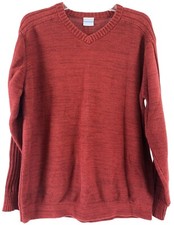 Columbia Mens LS Sweater Size XL Maroon Marled Cotton Ribbed Sleeve V Neck