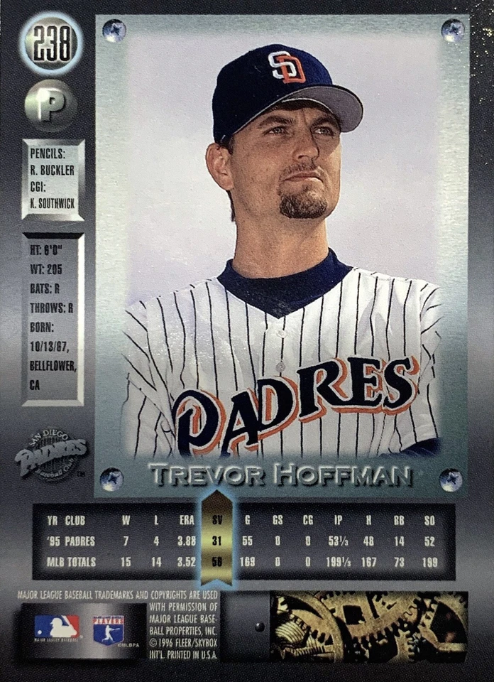 1996 Fleer Metal Universe Trevor Hoffman San Diego Padres #238 HOF - Image 2 of 2
