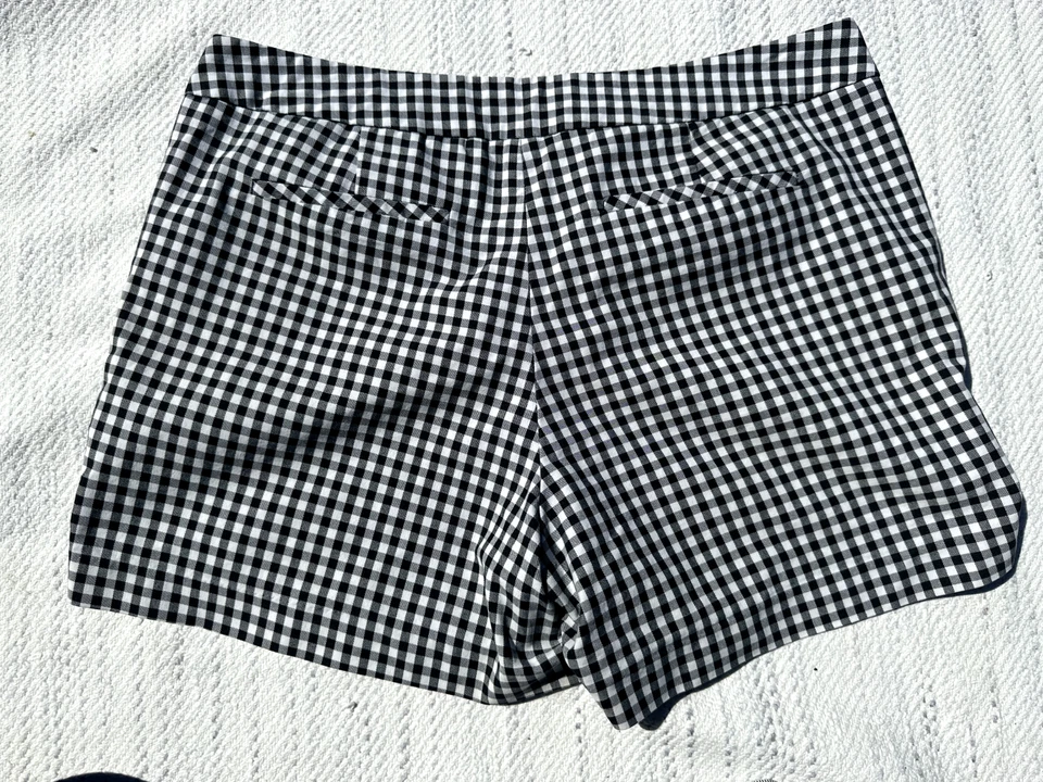 Pantalones Cortos Willi Smith Mujer 12 Negro Blanco Cuadros Frente Plano Chino Damas Comodidad Foto 4 de 4