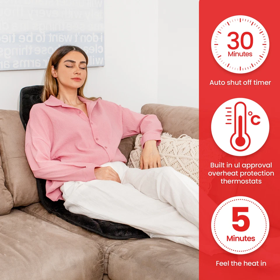 Подушка массажного сиденья COMFIER с подогревом, массажер для спины, 10 вибромоторов, черная - Изображение 4 из 4