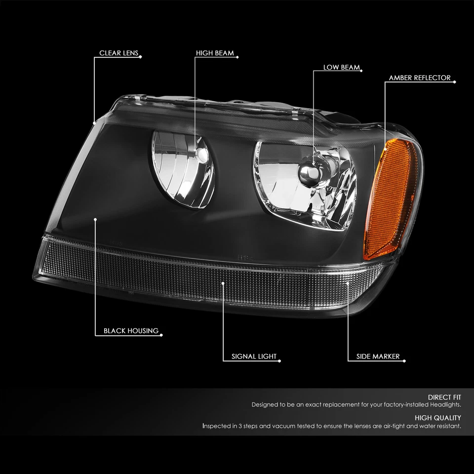 PARA 1999-2004 JEEP GRAND CHEROKEE WJ LÂMPADAS DE FAROL COM KIT LED + VENTILADOR LEGAL PRETO - Imagem 3 de 4