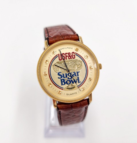 Hamilton USF&G Sugar Bowl Round 32mm Gold Plated Women's Crystal Watch 8704