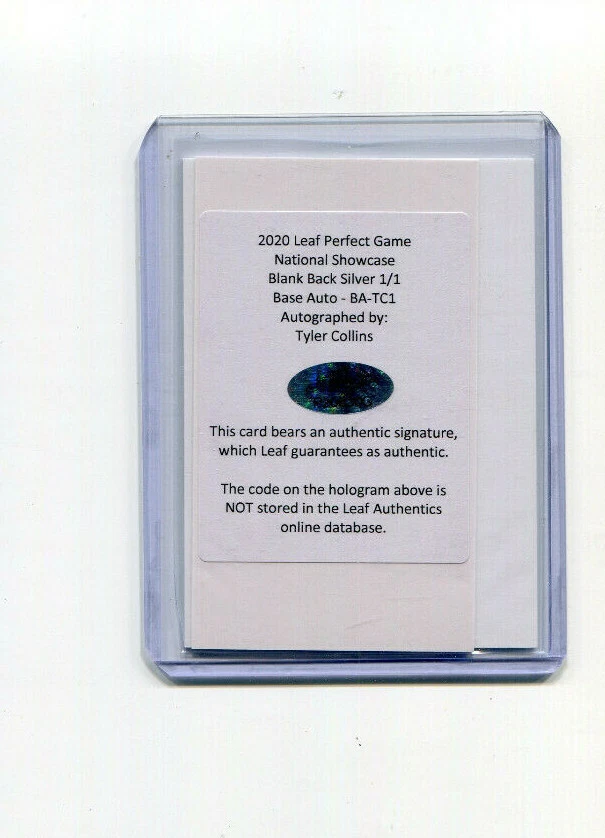 2020 Leaf Perfect Game Blank Back Silver Autographs Tyler Collins Auto 1/1 - Image 2 of 2