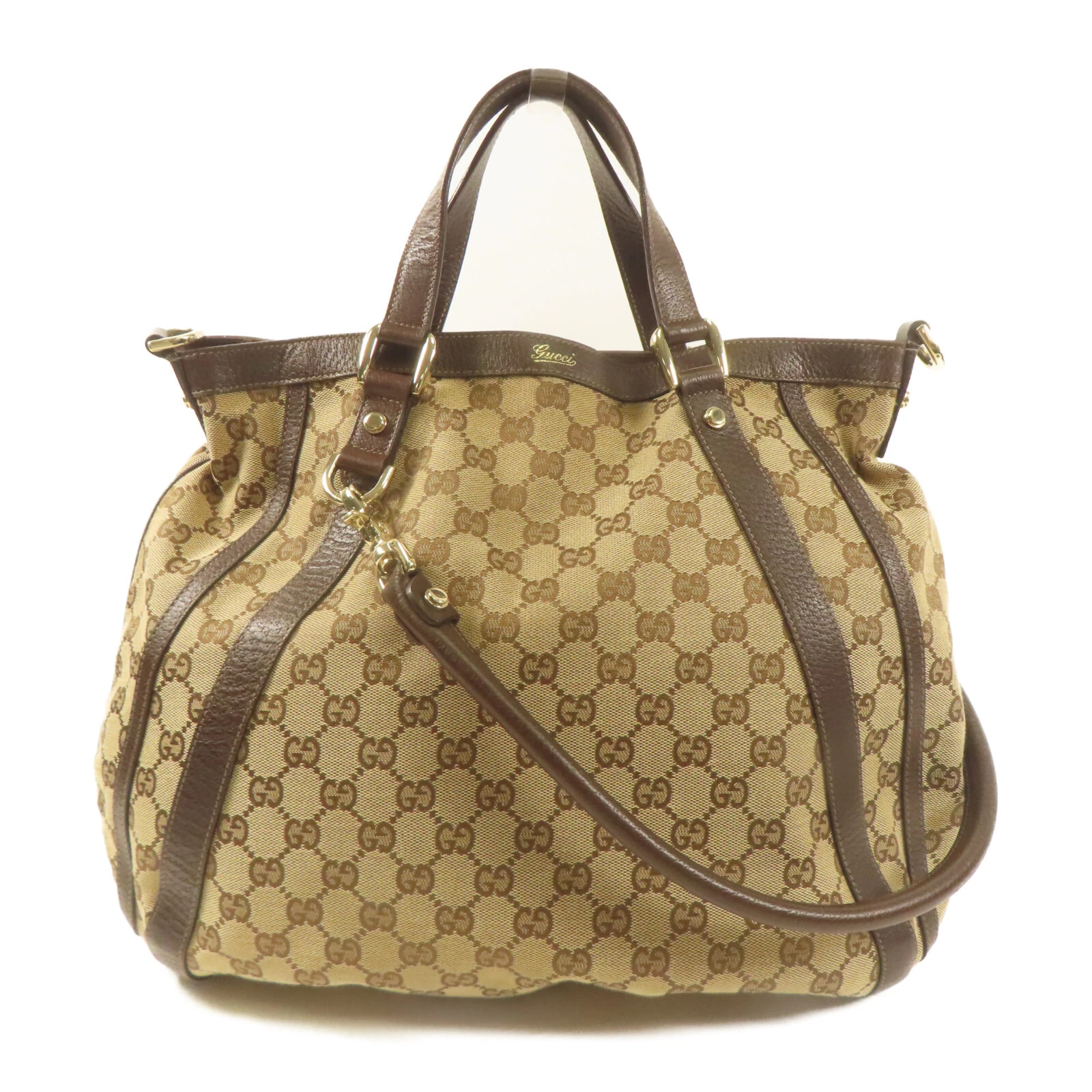 Borsa a tracolla Gucci GG GHW 2 vie borsetta 130734 tela rivestita marrone