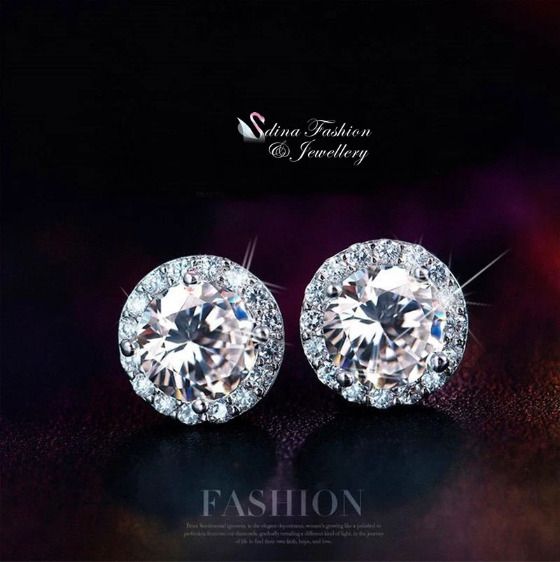 18K White Gold GF Made With Swarovski Element 8mm Exquisite Halo