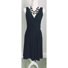 Womens Ann Taylor LOFT Black Size 6 Faux Wrap Ruched Dress W Lining NWOT