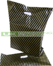 100 Small Black And Gold Stripe Plastic Polythene Carrier Bags Size 7.5 x 10" 