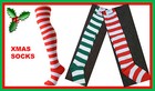 Christmas OVER THE KNEE Socks Striped Red White Green Xmas Elf Candy Cane