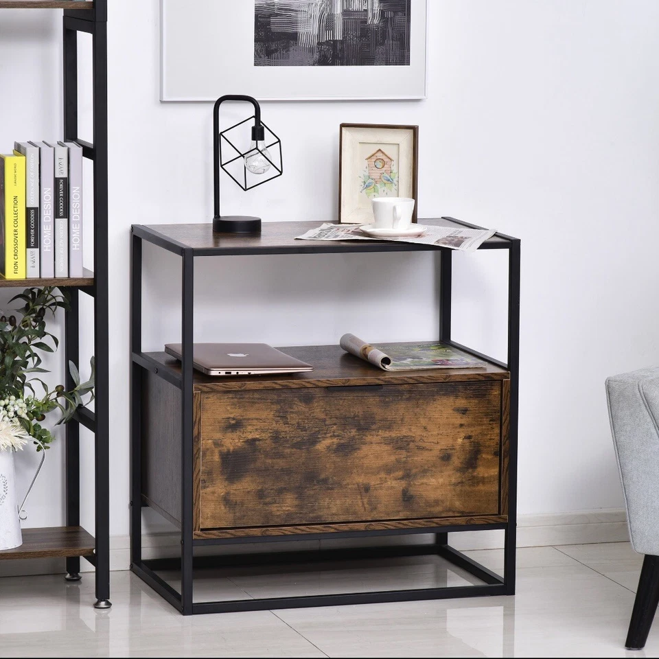 HomeStyle Retro Coffee Side Table Nightstand With Drawer - Image 2 of 4