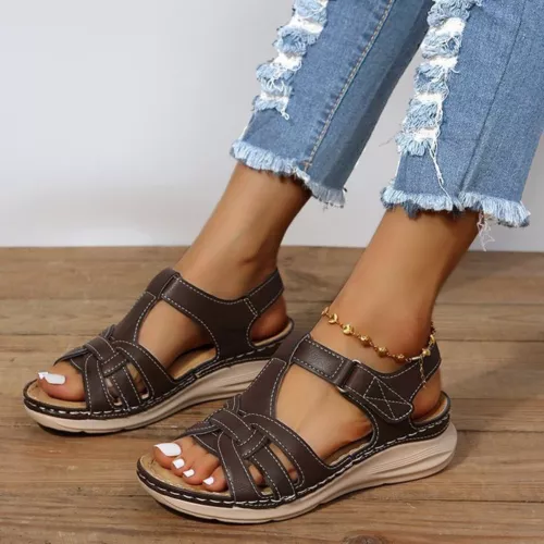 Sandalias de cuña ortopédicas informales de verano para damas Zapatos cómodos con punta abierta plana - Imagen 19 de 22