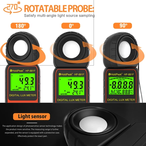 Holdpeak Digital Auto Luxmeter Illuminometer Handheld Light Meter 400,000Lux Tem - Picture 5 of 5