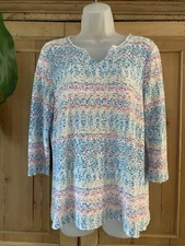 Women’s FDJ Pullover~ Multicolor Ribbed Knit Top~ Pullover V Neck~Size M