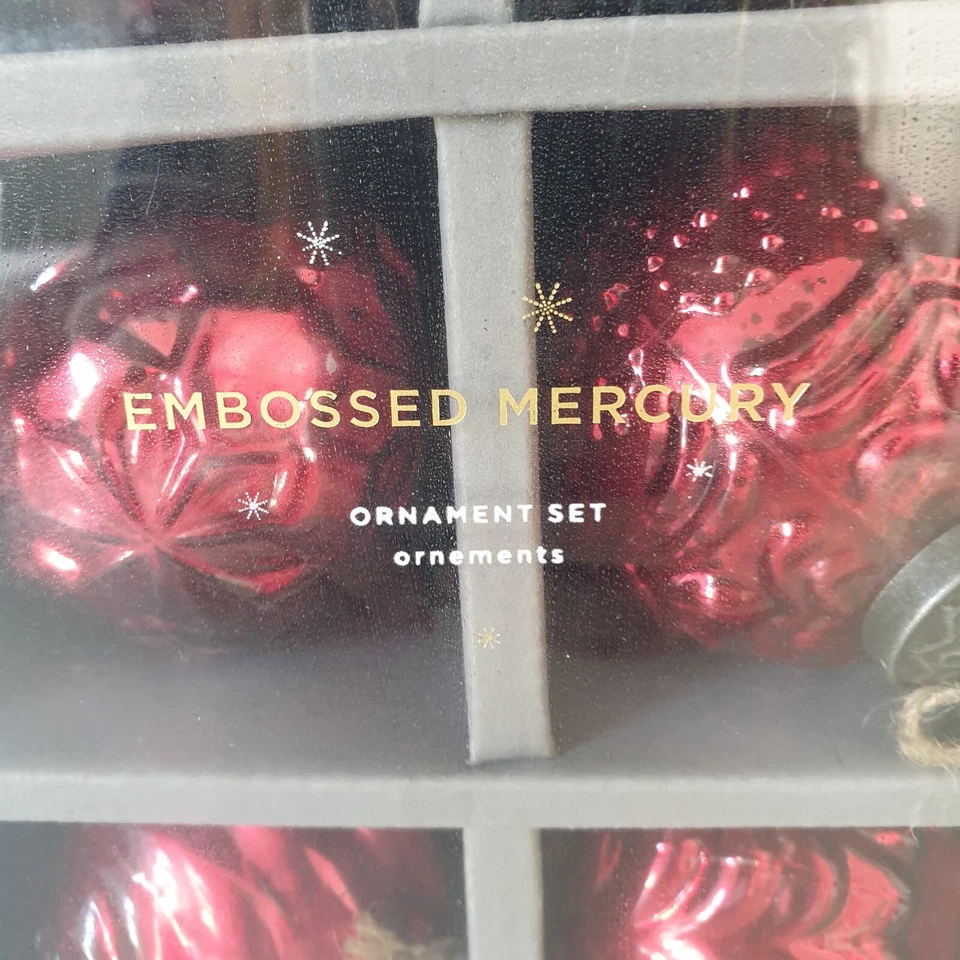 Juego de 6 bolas de vidrio de mercurio Pottery Barn adornos navideños rojos colgantes Foto 3 de 4