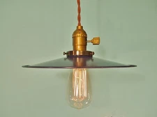Vintage Industrial Hanging Light w/ Flat Lamp Shade - Machine Age Minimalist 