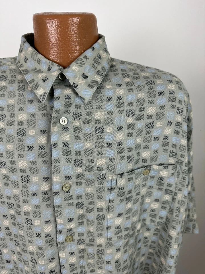 Camisa geométrica vintage años 90 para hombre 2XL salvia garabato cuadros abotonada Knightsbridge Foto 3 de 4