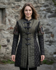 Medieval Green Black Gambeson Coat Quilted Armor LARP Reenactment Knight Jacket