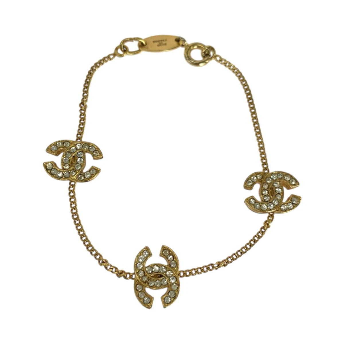 Bracciale Chanel Triple Coco Mark oro strass da donna 6 9 pollici 