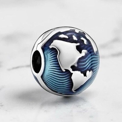 Authentic PANDORA 925 Silver Blue Globe Clip Charm Pendant 799429C01