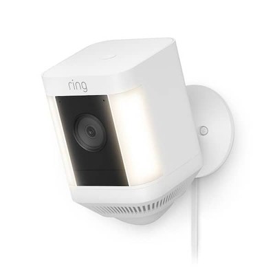 Spotlight Cam Plus, Plug-In - Smart Security Video Camera with LED Lights, White