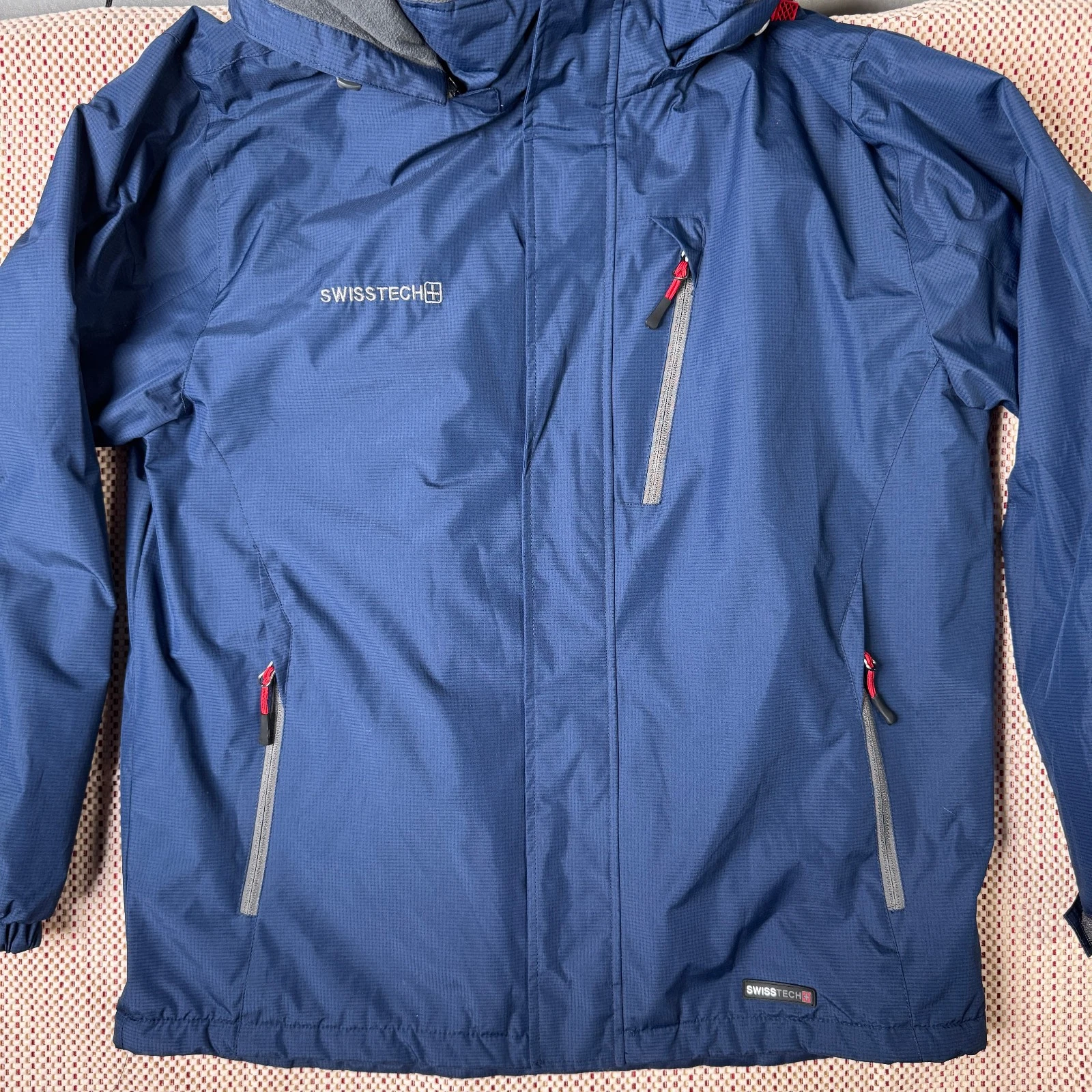 SwissTech Softshell Jacket Men M Navy Hooded Fleece Lined Water Resistant Coat